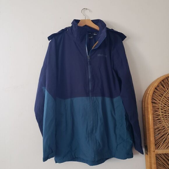 Marmot Hooded Jacket Blue Colorblock Adjustable L - Picture 2 of 14